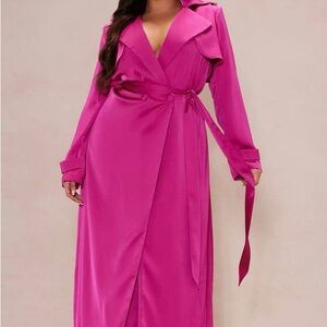 Vibrant Pink Belted Trench Coat/Pant Suit